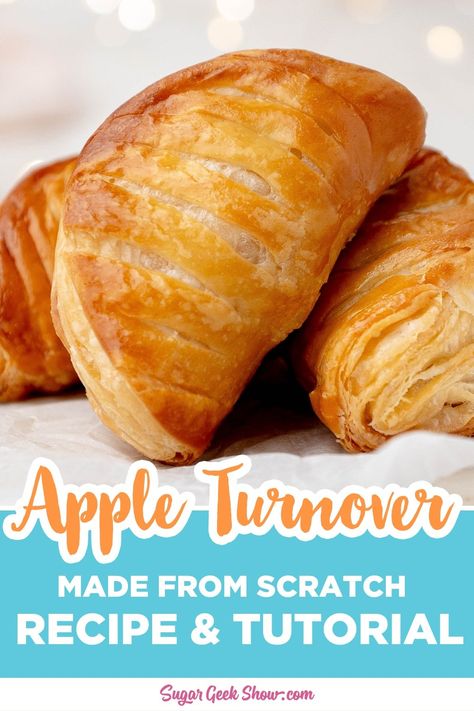 This apple turnover recipe is made with homemade rough puff pastry dough and a sweet crisp apple filling with added notes of honey and vanilla. These buttery, melt-in-your-mouth flaky pastries have the same texture as freshly made croissants. #appleturnovers #turnovers #apple #breakfast #patries Easy Apple Turnovers With Puff Pastry, Apple Turn Overs With Puff Pastry, Apple Turnover With Phyllo Dough, Puff Pastry Apple Turnovers Taste Of Home, Easy Rough Puff Pastry, Apple Turnover Recipe, Apple Turnover, Rough Puff, Pie Crust From Scratch