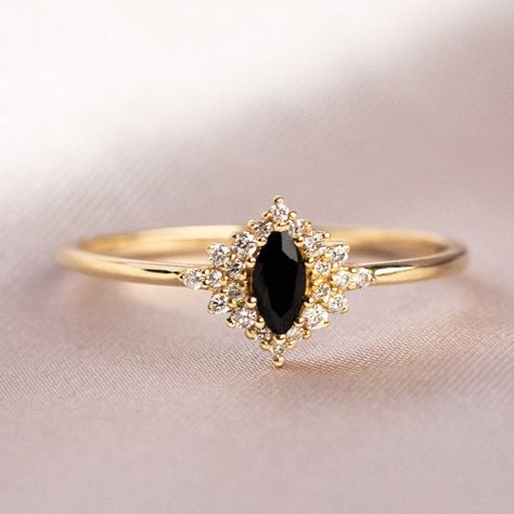 Solid Gold Bold Black Agate and Diamond Ring | Local Eclectic Affordable Fine Jewelry, Black Agate Stone, Local Eclectic, Black Stone Ring, Ring Marquise, Black Onyx Ring, Solid Gold Rings, Black Agate, Solid Gold Jewelry