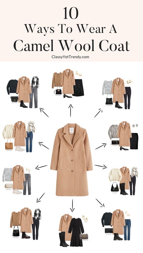 Camel Coat Outfit Winter Style, Camel Coat Outfit, Camel Wool Coat, 10 Ways To Wear, Winter Coat Outfits, Classy Yet Trendy, Dress Better, Home Wear Women, Home Wear Women Pajamas