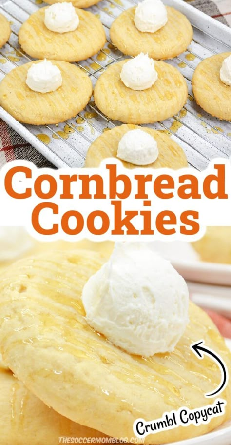 Cornbread Honey Cake Cookie, Copycat Cornbread Crumbl Cookies, Crumbl Cornbread Cookie Copycat, Cornbread Cookies Crumbl Recipe, Crumbl Cookie Cornbread Copycat, Cornbread Cookies Recipe, Cornbread Sugar Cookie, Cornbread Crumble Cookie, Crumbl Cookie Butter Copycat