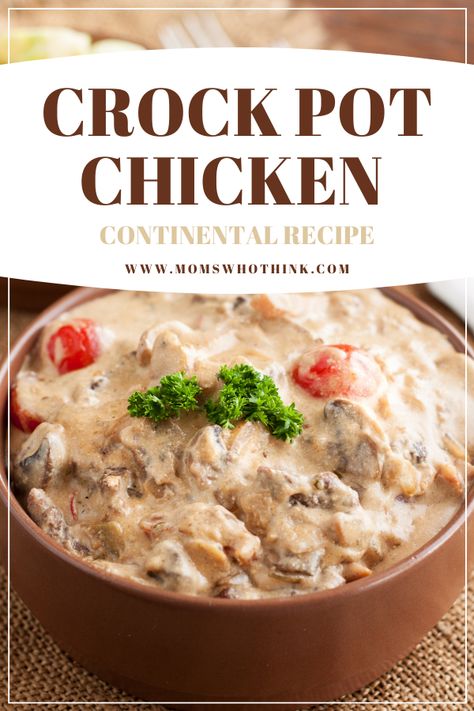 Crock Pot Chicken Continental Recipe | Moms Who Think Continental Chicken Recipes, Chicken Continental Recipe, Dry Chicken Recipes, Continental Soup, Chicken Continental, Continental Chicken, Continental Recipes, Dried Beef, Easy Slow Cooker Chicken