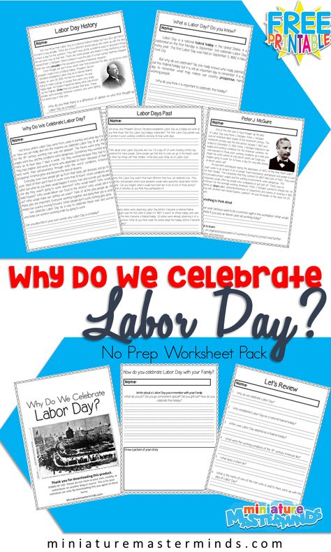 Why Do We Celebrate Labor Day? Printable No Prep Worksheet Pack Labor Day Homeschool Activities, Labor Day Worksheets For Kids, Labor Day Activities For Kids, What Is Labor Day, Labor Day Activities, Labor Day History, Recreation Activities, Homeschool Holidays, Preschool Workbooks