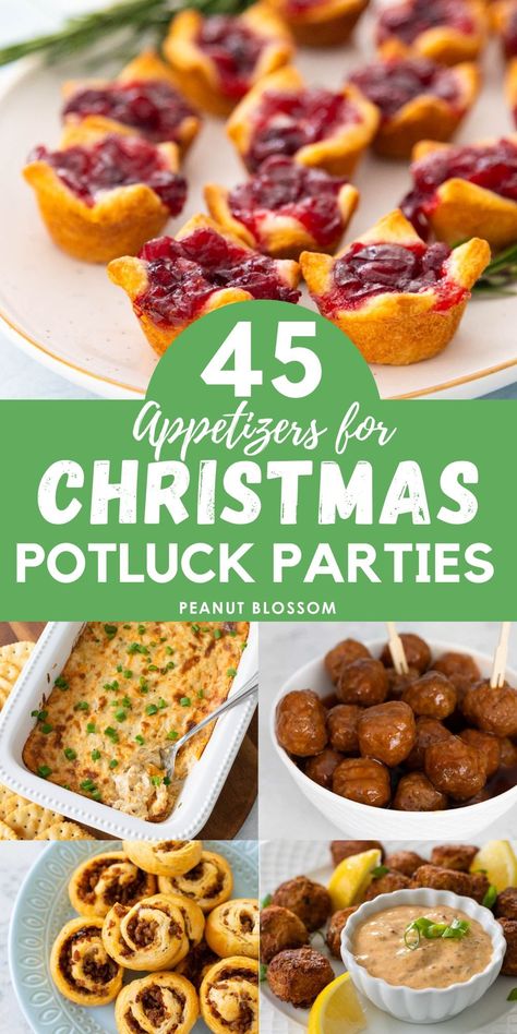 45 Christmas Potluck Appetizers Christmas Potluck Party, Christmas Party Potluck, Christmas Potluck Dishes, Christmas Party Dishes, Room Temperature Appetizers, Pot Luck Dishes Easy, Potluck Appetizers, Work Potluck, Christmas Potluck