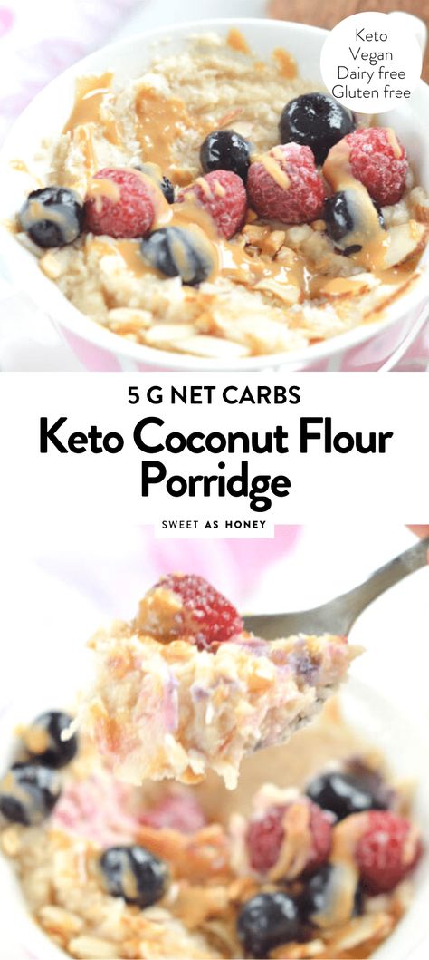 Flour Porridge, Low Carb Menu, Low Carb Oatmeal, Keto Oatmeal, Coconut Flour Recipes, Low Carb Low Fat Recipes, Keto Vegan, Low Carb Low Sugar, Oatmeal Recipe