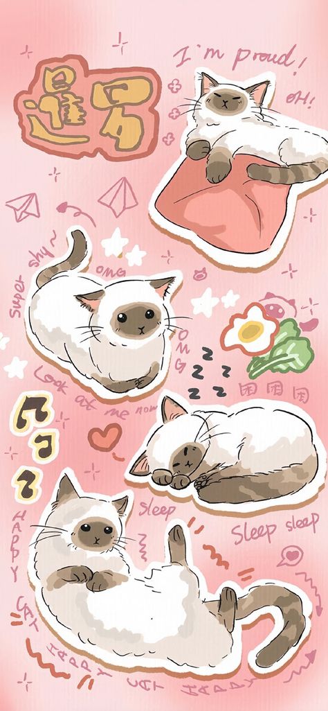 الفن الرقمي, Cocoppa Wallpaper, Wallpaper Doodle, Cute Patterns Wallpaper, Kawaii Wallpaper, Cat Wallpaper, Cute Backgrounds, Cute Wallpaper Backgrounds, Siamese Cats