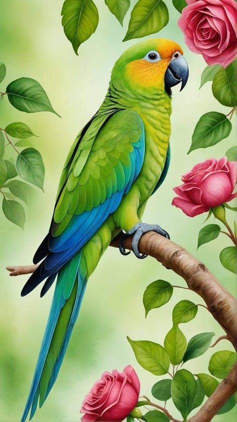 Colorful Birds Drawing, Green Parrot Drawing, Green Parrot Painting, Parrot Images, Eye Perspective, Parrot Drawing, Pet Parrot, Green Birds, Social Media Marketer