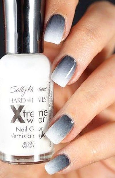 Nail Art Ombre Color Combos, French Nail Designs Ombre, Two Tone Nails Ombre, Silver Blue Ombre Nails, Acrylic Ombre Nail Designs Short, Ombre Nail Colors Ideas Winter, 2 Color Ombre Nails, Ambre Nails Dip Powder, Gray And White Ombre Nails