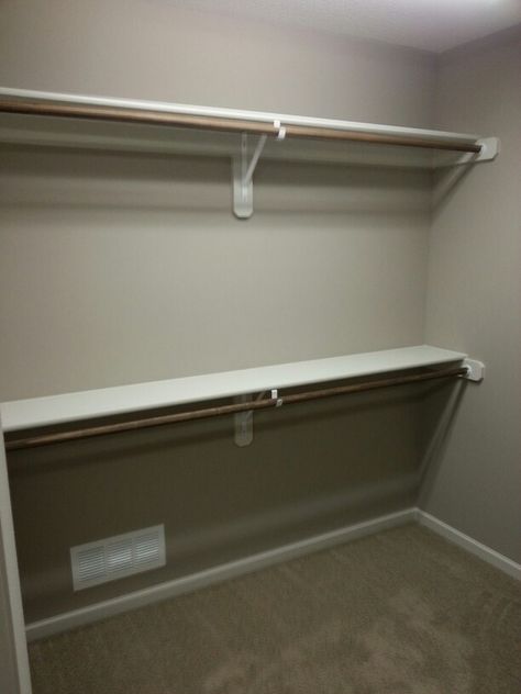 Double Clothes Rack, Closet Shelves And Rods, Diy Closet Hanging Rod With Shelf, Closet Design Layout Wire Shelves, Double Rack Closet, Double Rod Closet Ideas, Closet Racks And Shelves, Double Rod Closet, Vanity Closet Ideas