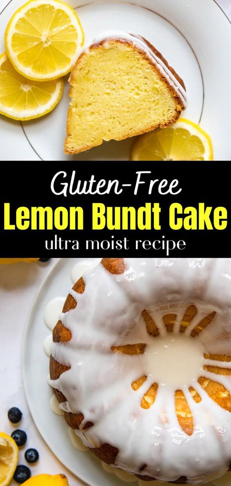 Dive into the most delicious lemon dessert with this ultra moist gluten-free lemon bundt cake recipe. A mixture of lemon pudding mix, sour cream, and citrusy glaze make this the best gluten-free lemon cake ever! Gluten Free Lemon Drizzle Cake, Gluten Free Bundt Cake, Gluten Free Lemon Cake, Gluten Free Cake Recipe, Lemon Bundt Cake, Drizzle Cake, Gf Baking, Lemon Drizzle, Gluten Free Dessert