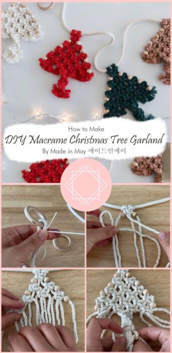 Best DIY Macrame Christmas Tree Garland Free Ideas - Carolinamontoni.com Free Macrame Christmas Tree Patterns, Macrame Christmas Garland, Macrame Tree Garland, Macrame Christmas Tree Ornament Pattern, Macrame Garland Diy, Macrame Christmas Tree Garland Diy, Macrame Christmas Tree Wall Hanging Pattern Free, Macrame Christmas Tree Free Tutorial, Flat Christmas Tree Wall Macrame