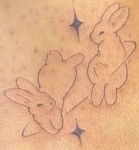 Bunny And Mushroom Tattoo, Bunny Hip Tattoo, Bunny With Antlers Tattoo, Rabbit Back Tattoo, Matrix Rabbit Tattoo, 2 Bunny Tattoo, Bunny Nose Tattoo, Bunny Finger Tattoo, 2 Bunnies Tattoo