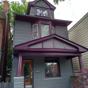 Purple And Teal House Exterior, Dark Plum House Exterior, Moody Home Exterior Colors, Purple Trim House Exterior, Purple Shutters, Dark Purple House Exterior, Purple Exterior House Colors, Purple House Exterior, Victorian House Colors