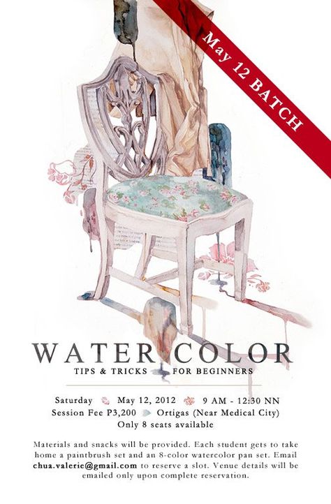 Watercolor Workshop Poster by Valerie Chua: I love the simplicity. Workshop Poster, Dancer Poster, Lookbook Design, Watercolor Pans, Watercolor Workshop, Watercolor Beginner, Painting Workshop, Paper Cut Art, Pan Set