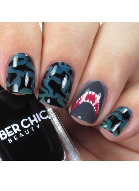 Just Beachy “SEAS the Day” with our all-new summer-loving nail stamp plate! We always love a good summer mani and this plate gives you hundreds of ways to make one. From layerable sea creatures to shark negative space designs to cute sayings like “Live Every Week Like It’s Shark Week”, “Seas the Day”, “Nobody Likes a Shady Beach” and more! Plus: dive deep with our all-new layerable Jaws shark or take a bite out of our layerable watermelon nail stamps! It’s time to welcome Summer! Technical stuff Shark Nail Art, Shark Nails, Watermelon Nail, Jaws Shark, Nail Art Box, Ocean Nails, Cute Sayings, Nail Stamp, Nails Art Designs