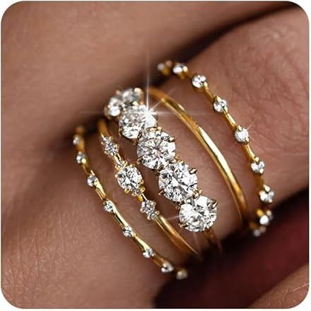 Amazon.com Shopping Cart Gold Rings For Women, Gold Rings Simple, Dainty Gold Rings, Stacking Ring Set, Gold Ring Sets, Knuckle Rings, Gold Ring Stack, Rings Jewelry Fashion, Zircon Ring