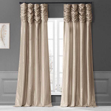 Exclusive Fabrics & Furnishing Ruched Faux Silk Taffeta Energy Saving Light-Filtering Rod Pocket Single Curtain Panel - JCPenney Amazon Prime Shopping Drapes Beige, What Color Curtains Go With Beige Walls, Faux Silk Curtains, Window Opening, Half Price Drapes, Dining Room Curtains, Silk Curtains, Elegant Curtains, Darkening Curtains