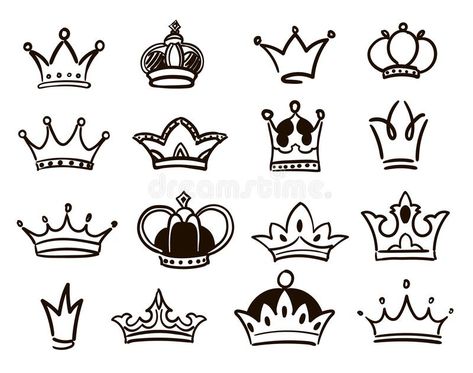 Hand drawn crown logo collection Sketch queen or king crowns coronation symbols vector set vector illustration Crown Tattoo Outline, Crown Sketch, Small Crown Tattoo, King And Queen Crowns, Graffiti Sketch, Crown Drawing, Crown Tattoo Design, Tato Henna, Crown Tattoo