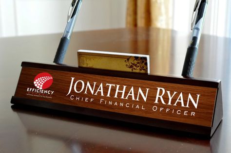 Custom Desk Name Plates, Personalized Desk Name Plate, Office Desk Name Plates, Brown Plates, Desk Plates, Name Plate Design, Personalized Name Plates, Office Names, Cherry Stain