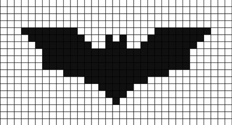 A pixel art template of the Batman Begins logo, the 2005 film (movie for American's). Batman Grid Pattern, Pixel Art Pattern Batman, Batman Bead Pattern, Rsr Pixel Art, Batman Pixel Art Grid, Square Drawing Pattern, Bat Pixel Art, Square Paper Drawing, Batman Minecraft