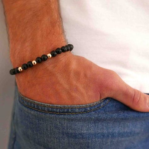 Mens Beads Bracelet, Beaded Bracelet Men, Men’s Beaded Bracelet, Bracelet Ideas For Men, Bracelet For Teacher, Mens Onyx Bracelet, Bracelets Man, Mens Handmade Jewelry, Beads For Men