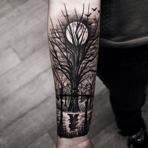 Forest Tattoo Arm, Kurt Tattoo, Forest Forearm Tattoo, Tree Tattoo Forearm, Tree Tattoo Arm, Tree Sleeve, Tree Tattoo Men, Forearm Tattoo Design, Forest Tattoos