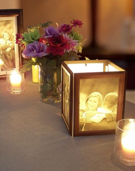 Illuminate Photos Photos Luminaries, Photo Centerpieces, How To Make Photo, 50th Anniversary Party, Decoration Photo, Breathtaking Wedding, Wedding Centerpieces Diy, 50th Wedding Anniversary, Beautiful Centerpieces