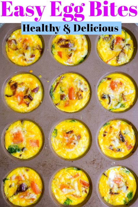 Freezer Egg Cups, Egg Bites Breakfast Recipes, Egg Bites Muffin Tins Freezer, Egg Bites Muffin Tins Keto, Egg Bites Sausage, Easy Healthy Egg Bites, Muffin Pan Egg Bites, Muffin Cup Egg Bites, We Egg Bites