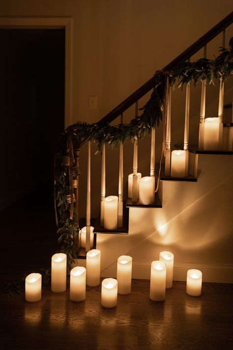 Flameless LED Candles | Julie Blanner Candle Stairs, Led Candles Wedding, Wedding Stairs, Fake Candles, Led Candle Decor, Julie Blanner, Battery Candles, Flameless Led Candles, Battery Operated Candles