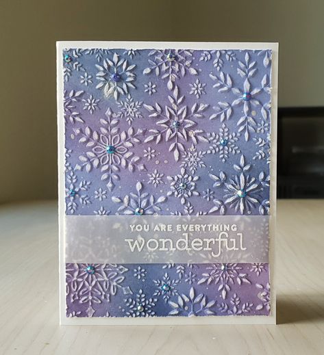 Snowflakes | Blue and purple are my go to colors for winter … | Flickr Snow Embossing Folder Cards, Purple Christmas Cards, Snowflake Birthday Card, Winter Cards Handmade, Pink Christmas Cards, Panel Cards, December Challenge, Christmas Card Messages, Purple Cards