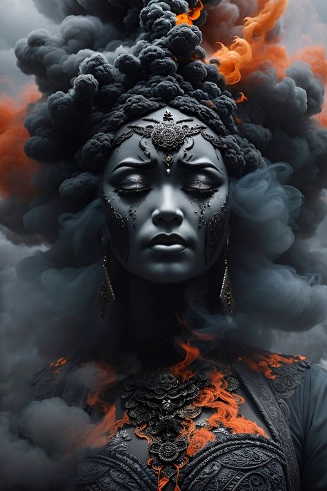 Wallpapers / Fondos / Art Angry Goddess, Fire Goddess, African Mythology, Acid Rain, Gothic Fantasy Art, Black Goddess, Horror Tattoo, Dark Art Drawings, Dark Art Illustrations