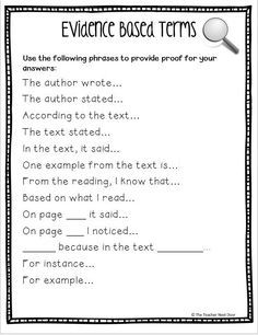 Text Evidence Sentence Starters, Citing Text Evidence, Citing Evidence, Comprehension Skills, Sentence Starters, Text Evidence, 5th Grade Reading, 4th Grade Reading, Reading Comprehension Skills