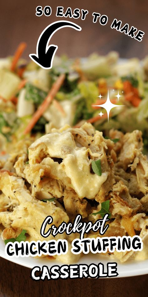 The easiest chicken and stuffing recipe made in your Crockpot. Crockpot Chicken Casserole With Stuffing, Crockpot Chicken And Stuffing Casserole, Crockpot Chicken Stuffing Casserole, Salt And Lavender Recipes Chicken, Chicken Casserole In Crockpot, Chicken And Stuffing In Crockpot, Chicken And Stuffing Casserole Crockpot, Crockpot Chicken And Stuffing Recipe, Dump Recipes Dinner