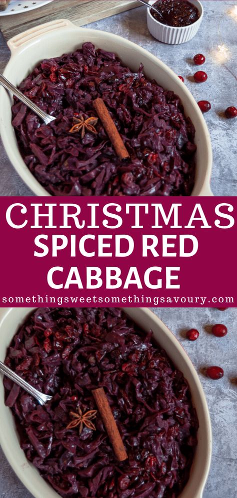 This vibrant, slow cooked braised red cabbage has a delicious sweet and sour flavour that goes incredibly well with roast meat or sausages. It's a perfect side dish for your holiday table! #spicedredcabbage #braisedredcabbagerecipe #christmasspicedredcabbagerecipe #redcabbagerecipeslowcooked Red Cabbage Christmas Recipes, Christmas Red Cabbage Recipe, Slow Cooked Red Cabbage, German Braised Red Cabbage, Recipe Red Cabbage, Christmas Red Cabbage, Christmas Cabbage Recipes, Sweet And Sour Red Cabbage Recipes, Red Cabbage Side Dish