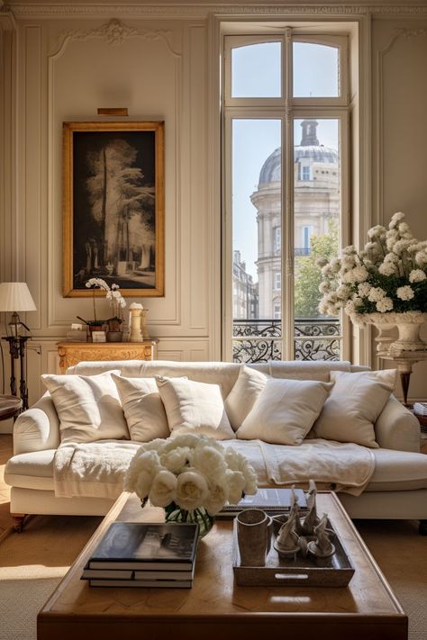 Infuse your living room with the flair of Parisian design for a stylish and culturally rich ambiance. Parisian Decor Living Room, French Living Room Decor, Parisian Interior Design, Parisian Living Room, French Living Rooms, Parisian Interior, 아파트 인테리어, Parisian Apartment, Apartment Inspiration