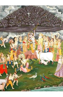 The Gopas Help Krishna Lift The Mount Goverdhana by Using Their Sticks as Props Raasleela Painting, Pichvai Painting, Philly Apartment, Indian Miniature, Arte Yoga, Large Paintings, Sri Radha, Miniature Paintings, Pichwai Paintings