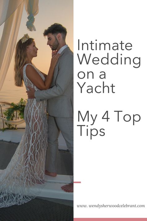 Wedding couples are looking at smaller and more intimate weddings, something a little different.  A wedding on a yacht fits that description! Yacht Wedding Ceremony, Intimate Boat Wedding, Wedding On A Boat Ideas, Yacht Wedding Ideas, Boat Wedding Ideas, Wedding On Catamaran, Weddings On A Yacht, Yacht Wedding Decor, Boat Wedding Reception