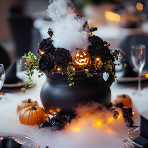 Gothic Centerpieces, Centerpieces Round Table, Spooky Halloween Wedding, Halloween Wedding Centerpieces, Halloween Floral Arrangements, Wedding Centerpiece Ideas, Halloween Floral, Beautiful Table Settings, Hauntingly Beautiful