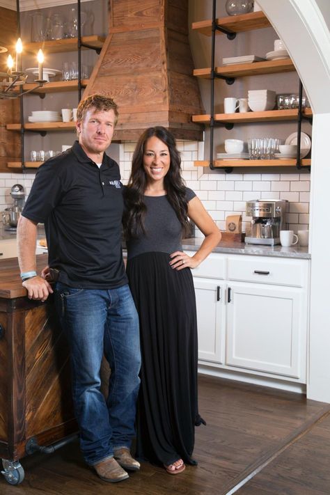 From Joanna's eye for design to Chip's fun personality, there's a lot to love about this power —in addition to falling head-over-heels for their rustic farmhouse.  See the full house tour at Joanna's blog and learn more about Fixer Upper at HGTV.   - CountryLiving.com Gaines Farmhouse, Craftsman Remodel, Joanna Gaines Farmhouse, Chip And Jo, Hgtv Fixer Upper, Magnolia Farms, Shelves Kitchen, Decor Ikea, Fixer Upper Style