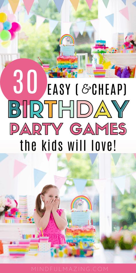 30 fun party games for kids (or adults). If you are looking for birthday party ideas, these cool games are cheap and affordable, and will take your kid's party games from boring to bazzinga in no time flat! We've included the best indoor kid's party games, the best outdoor kid's party games, and the best scavenger hunt kid's party games. These party games are perfect for kids, but also the perfect party games for toddlers, too. #partygames #activitiesforkids #birthdaypartygames Childrens Birthday Party Games, Party Games For 3rd Birthday, Birthday Games For Girls Party, Inside Party Games For Kids Birthdays, Indoor Kids Birthday Party Games, Birthday Party Games For Kids Indoor Age 5, Games For Girls Party, Party Games For Toddlers Indoor, Fun Party Ideas For Kids