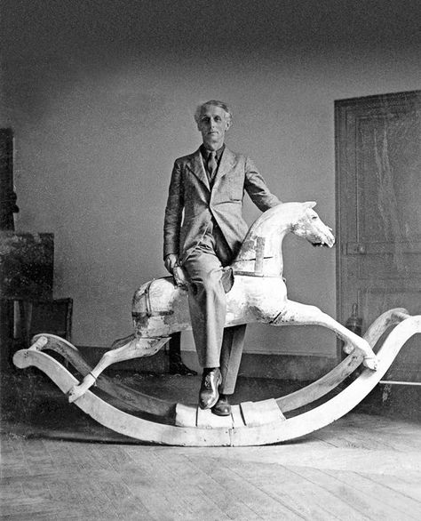 The surrealist Max Ernst on his rocking horse in Paris in 1936. Ludwig Meidner, Dada Movement, Nickolas Muray, Dorothea Tanning, George Grosz, Feminist Artist, Peggy Guggenheim, Wooden Rocking Horse, Hermann Hesse