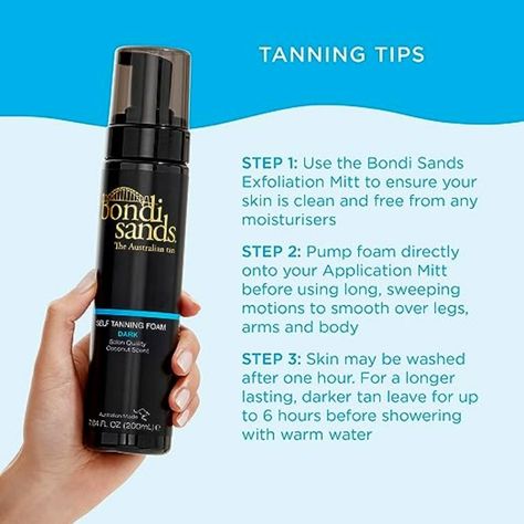 -Bondi Sands Self Tanning Foam is a lightweight sunless tanner that’s easy to apply for a flawless finish every time. Includes our washable & reusable double-sided Application Mitt for a streak-free finish with no stained hands.
-Self Tanning Foam has aloe vera & coconut for a hydrated bronzed glow. Application Mitt prevents streaks & stains.
-Use mitt to apply self tan foam to clean, dry skin using long, sweeping motions. Skin may be washed after one hour. Self Tanner Tips, Self Tanning Tips, Exfoliating Mitt, Sunless Tanner, Bronze Tan, Beard Straightening, Skin Lightening Cream, Tanning Tips, Olive Skin Tone