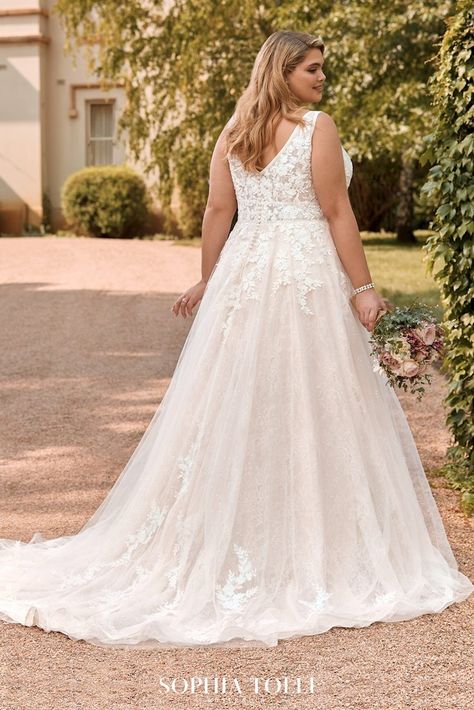 Floral Bohemian A-Line Wedding Dress by Sophia Tolli. 
Sample size 16 at Bridal Debut Gownhouse in Sherwood Park, AB Wedding Dress With Corset, Sophia Tolli Wedding Dresses, Dreamy Wedding Dress, Sophia Tolli, Night Wedding, Evening Dresses For Weddings, Bodo, Bride Gowns, Pleated Bodice