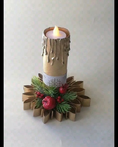 Toilet Roll Candles, Christmas Decorations With Toilet Paper Rolls, Diy Christmas Decorations With Cardboard, Diy Christmas Decorations With Toilet Paper Rolls, Toilet Roll Christmas Decorations, Toilet Paper Roll Crafts Christmas, Diy Christmas Candle Holders, Toilet Paper Roll Candles, Christmas Candle Holders Diy