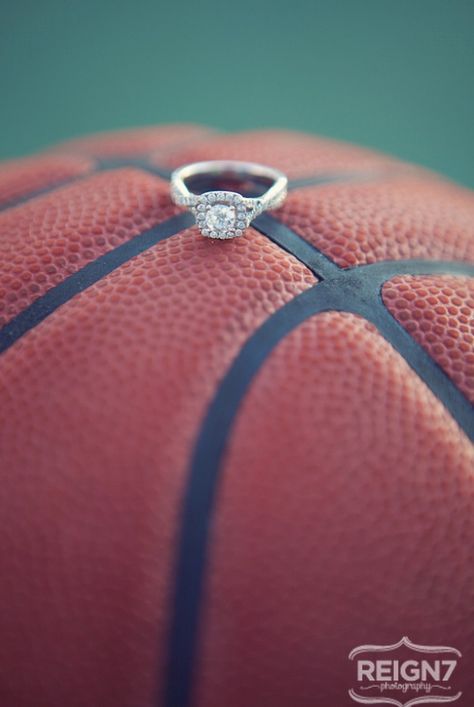 Basketball wedding pic, maybe put my ring on a basketball and Tyler's ring next to it on a baseball inside a baseball glove Basketball Engagement Photos, Basketball Wedding, Basketball Couples, Basketball Game Outfit, Basketball Birthday Parties, Ring Photography, Basketball Videos, Basketball Birthday, Basketball Posters