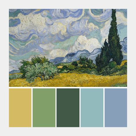 Paintings & Colour Palettes (@paintingpalettes) • Instagram photos and videos Wheatfield With Cypresses, Art Vincent Van Gogh, Night Place, Van Gogh Wallpaper, Color Mixing Chart, Starry Nights, Van Gogh Paintings, The Hours, Color Palate