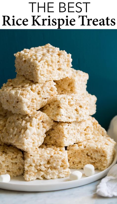 Rice Krispie Treats - Made with the perfect ratios of cereal, marshmallows and butter. The fastest, no-bake treat that never disappoints! #ricekrispietreats #nobake #dessert #treat #recipe Oreo Rice Krispie Treats, Homemade Rice Krispies, Krispie Treats Christmas, Rice Crispy Bars, Sweet Chex, Pumpkin Rice Krispie Treats, Crispy Treats Recipe, Homemade Rice Krispies Treats, Rice Crispy Treats Recipe