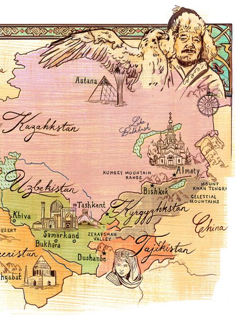 Silk Road Map This is a map of all the places that were involved with the Silk Road. Silk Road Map, Pictorial Maps, Silk Route, Map Globe, Old Maps, Road Map, Illustrated Map, Silk Road, Ancient China