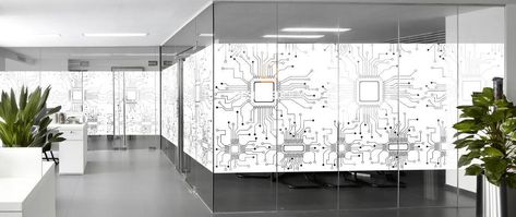 Our technology window films range from data symbols to binary code patterns, and work to create a futuristic effect on the glass windows of modern office spaces while connecting people and technology together to propel humanity into the future. This goes along with the notion that companies “connect workplace modernization to high-level strategic priorities such as improving customer experience, revenues, data-driven decision making, and innovation" (Harvard Business Review, 2018). Modern Office Spaces, Modern Office Space, Privacy Window, Business Review, Harvard Business, Binary Code, Harvard Business Review, Window Film Privacy, Window Films