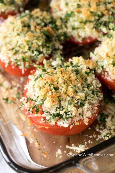 Oven Baked Tomatoes, Baked Tomato Recipes, Parmesan Tomatoes, Tomato Side Dishes, Oven Roasted Tomatoes, Tomato Dishes, Stuffed Tomatoes, Fresh Tomato Recipes, Steak Side Dishes