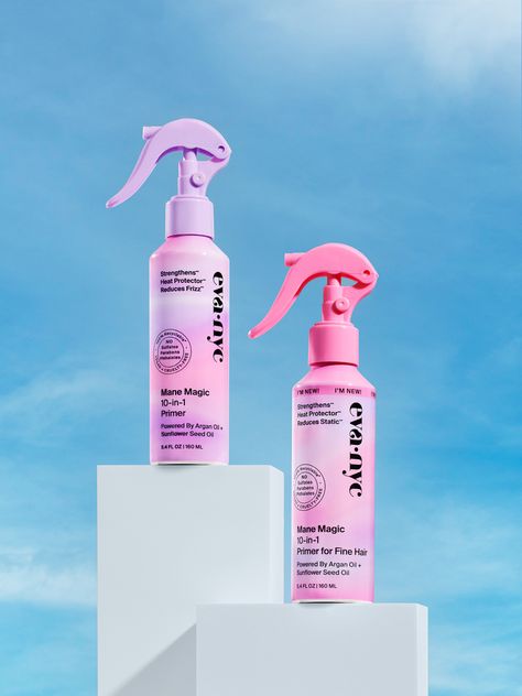 Eva NYC hair product on two white risers with blue sky in the background Product Photography Hair Products, Hero Product Photography, Hair Product Photoshoot, Blue Product Photography, Hair Product Photography, Aussie Hair Products, Curl Keeper, Creative Still Life, Eva Hair